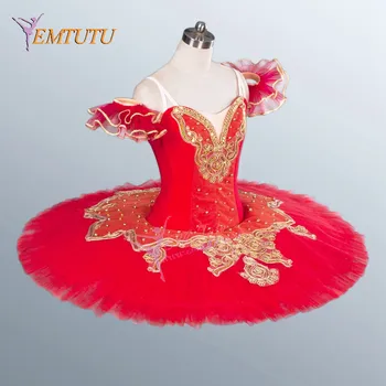 Pieaugušo bērnu sarkanais zelts profesionālās tutu pankūku plate skatuves baleta tutu svārki klasiskā baleta tutus balerīna deju kostīms