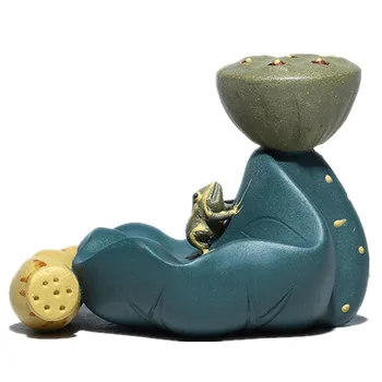 PINNY Violetā Māla Lotus Tējas Pet Keramikas Varde Griešanai Vāka Turētājs Tējas Ceremonija, Rotas, Roku darbs Dekoratīvās Statujas