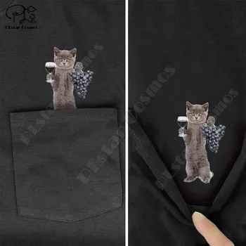 PLstar Cosmos T Krekls vasaras Modes kabatā Vīna kaķis apdrukāta t-krekla, vīriešu, sieviešu krekli, topi smieklīgi kokvilnas melns t-veida stils-1