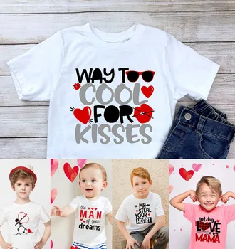 Pārāk Atdzist Skūpsti Zēns Valentīna Dienu, T-Kreklu Kids Valentīna Diena, O-veida kakla Ikdienas Krekls Valentīna Dienā Saldās Dāvanas Modes