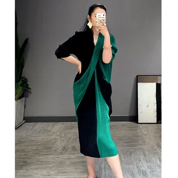 Rudens 2020. gadam, Modes Stila Krusta Raibs Slim Full Vidum Teļš V Kakla Vidum Teļš Kleita Sievietēm