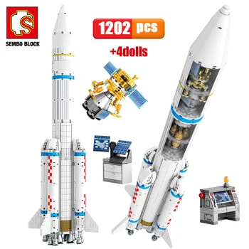 SEMBO 1202pcs Pilsētas Tehniskās Kosmosa Raķešu Celtniecības Bloki Radītājs Kosmosa Raķetei Astronauts Attēls Ķieģeļi Rotaļlietas Bērniem