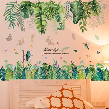 [shijuekongjian] Augu Lapām Sienas Uzlīmes DIY Zaļās Zāles Sienas Uzlīmes viesistaba Guļamistaba Bērnistaba Virtuve Māja Apdare