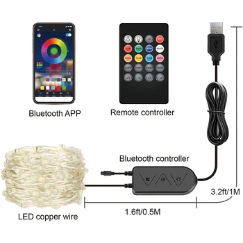 Smart USB RGB Mainot Stīgu Gaismas Bluetooth App Kontrolē Vainags Ziemassvētki Guļamistabas Pusi, Kāzas, Āra Tālvadības Elastīga Gaismas