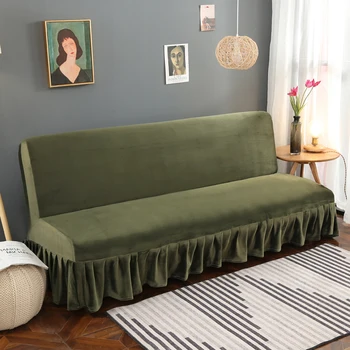 Sofa Bed Cover Elastīgs Šķiedras Audums tīrtoņa Krāsu Olīvu Zaļā Pilnībā Segtu Sofa Cover ar Svārkiem Dzīvojamā Istaba Stiept Dīvānu Pārvalki