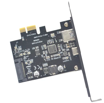 SuperSpeed USB 3.1 Tips C + USB 3.0 PCI-Express Paplašināšanas Karti Stāvvadu 15pin SATA Strāvas Savienotājs PCIE X1 Adapteris ASM3142 Mikroshēmojumiem