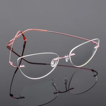 SWOKENCE bez apmales Tuvredzība Brilles Recepšu -0.5, lai -8.0 Vīriešu un Sieviešu Modes Cat Eye Titāna Sakausējuma Tuvredzīgs Briļļu F096