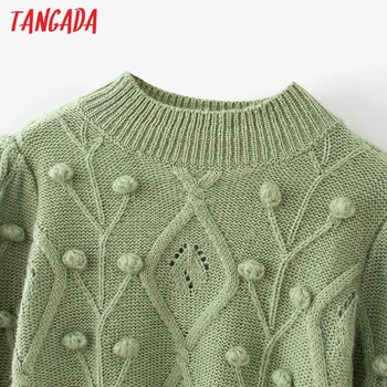 Tangada 2020 rudens ziemas sievietes augstu uzrullētu apkakli bumbu vērpjot džemperis vintage dāmas zaļo trikotāžas džemperis topi QJ174