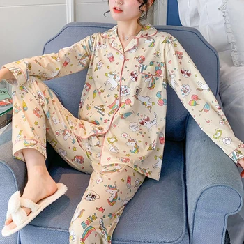 Vienkārši Sleepwear Pidžamas Sieviešu Pidžamas, Kokvilnas ar Īsām Piedurknēm Dāmas Pijama Komplekti Homewear Cute Karikatūra Lounge Valkāt Ilgi, T-shits