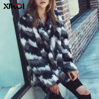 XIKOI Sieviešu Modes Faux Fur Coat Collarless Matains Jaku, Kažoku Ziemas Drēbes Sievietei Ir 2021. Streetwear Mēteli Abrigo Mujer
