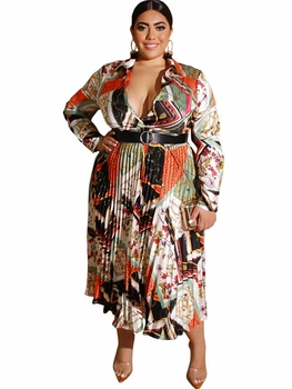 XL-5XL Plus Lieluma Āfrikas Drēbes Sieviešu Rudens Ziemas Maxi Kleita Vintage Jostas Drukāt garām Piedurknēm Boubou Africain Femme Vestidos