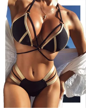 Zelta Spieduma Bikini Komplekts Sexy Polsterēta 2020. Gadam Sieviešu Peldkostīms Push Up Lenta Peldkostīmi Vasaras Beachwear Brazīlija Peldkostīms