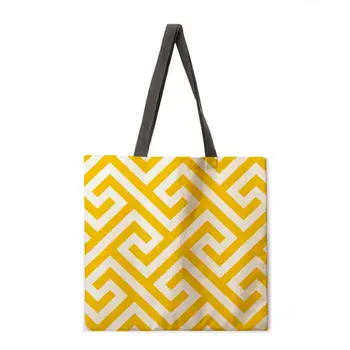 Ziemeļu dzeltenā ģeometriskas apdrukas soma, ikdienas somu dāmu pleca soma, modes pludmales soma salokāma iepirkumu soma