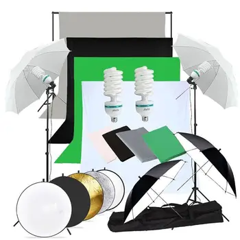 ZUOCHEN Foto Studija Softbox Jumta Apgaismojuma Komplekts Fona Statīva 4 Fons ( Zaļa Melna Balta Pelēka )