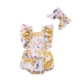 Zīdaiņu Jaundzimušais Meiteņu Kokvilnas Romper bez Piedurknēm, Ziedu Tērpiem Jumpsuit Sunsuit 0-24M