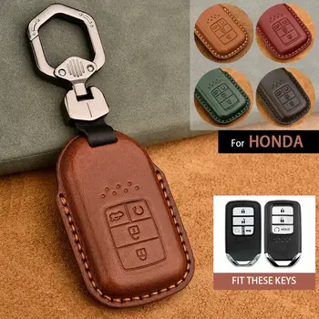 Īstas Ādas Tālvadības Auto Atslēgu Fob uz Lietu Honda 2016 2017 Civic Crv Crad V Accord Izmēģinājuma 4 pogas ODYSSEY EIRO