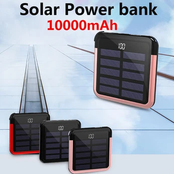 10000mAh Mini Saules Enerģijas Bankas Portatīvo Fast Charger Pilna Spogulis, LED Displejs, Powerbank Ārējo Akumulatoru Poverbank Tālruni