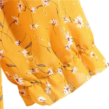 2017 korejas Modes Pavasara Rudens Sievietēm Šifona Blūze plus izmēra 5XL Pie Pleca Mežģīņu Piedurknēm Dzeltens Krekls Top T76002A