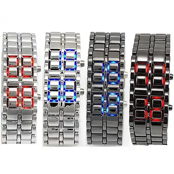 2019 Jaunā Stila Dzelzs Samuraju Metāla Rokassprādze pulksteņu vīriešiem Ciparu LED rokas pulksteņus Stundu montre elektronisko reloj relogio Pulksteņi