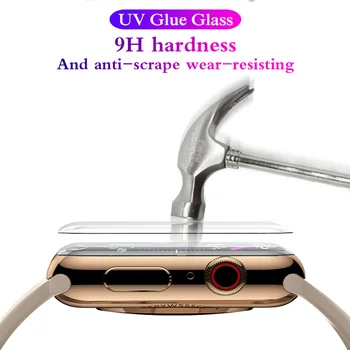 2GAB 5D UV stikla Nano Šķidrums Apple Skatīties 38 42 40 44mm Ekrāna Aizsargs, Lai Noskatītos 4 3 2 1Series pilna Līme Rūdīts Stikls