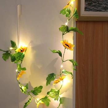 2M 20LEDs Ziedu Vīnogulāju LED String Light Mākslīgie Augi Ar Zaļām Lapām Akumulatora Barošanu Kāzu Karājas Vainags Mājās DIY