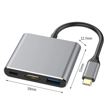 3-in-1 Tips-C USB-C HDMI-saderīgam 4K USB 3.0 Hub Digitālo AV Multiport Adaptera Kabeli 3 Adapteri USB Type C centrs Macbook