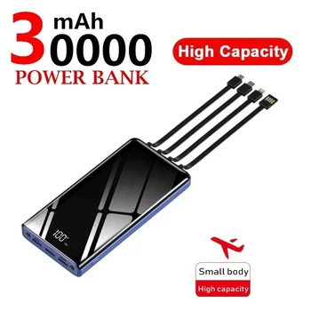 30000mah IPhone Samsung Xiaomi power bank Power Bank iebūvēta 4 Kabeļi pilnekrāna Powerbank Ātri un Ārējo Akumulatoru Uzlādes