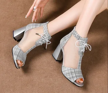 34-40 izmērs Vasaras sieviešu kurpes 5cm-6cmcm papēža augstums Atvērtu Purngalu sieviešu sandales peep-toe kvadrātveida papēdi sexy lady acs apavi