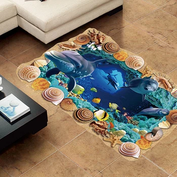 3D Grīdas Uzlīmes Creative Zemūdens Ala Delfīnu Zivis, Sienas Uzlīmes, Mājas Dekoru Vannas istaba Flīžu Apdare Ūdensizturīgs Vinila Decals