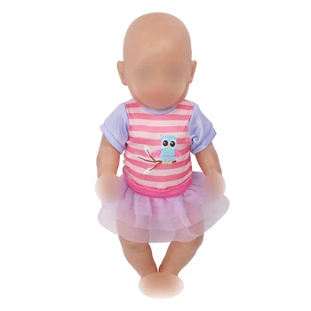 43 cm bērnu lelles Apģērbu jauno dzimis Putnu T-krekls + lillā svārki, Kleita, Bērnu rotaļlietas fit Amerikāņu 18 collu Meitenes, lelle f608