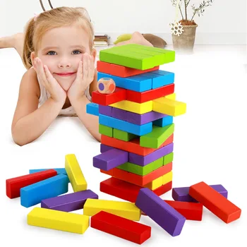 54PCS Bērnu Rotaļlietas, Koka Saliek Slāņos Celtniecības Bloku Dāvanu Tornis Bloks Kaudze Spēles Rotaļlietas Pieaugušo Puses Bārs, Izklaides Komplekti