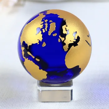 6cm Zilā Kristāla Zeme Stikla 3D Pasaulē Kristāla Bumbu Sfērā mājas Rotājumi Statuetes Mājas Dekorēšanas Piederumi Dāvanas