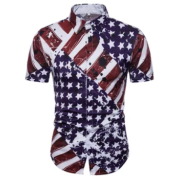 Amerikāņu Karogu Iespiesti Vīriešiem ar Īsām Piedurknēm Krekls 2020. Gadam Pavisam Jaunu Slim Fit Vasaras Krekls Vīriešiem Gadījuma Pogu Camisas Para Hombre 3XL