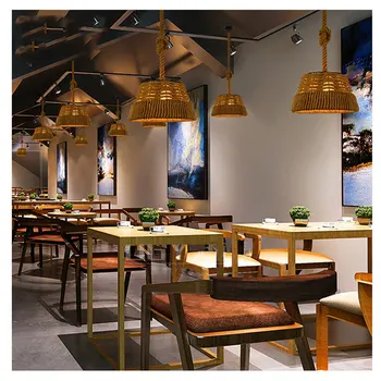 Amerikāņu kaņepāju virvi lustra bēniņi retro rūpniecības restorāns, kafejnīca gaismas ēdamistaba lampas
