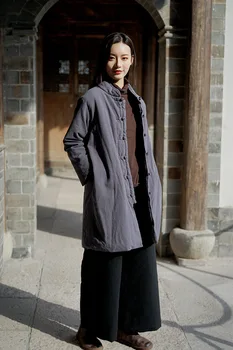 Aransue sieviete Jaunas ielidošanas outwear ķīniešu stilā vidēja garuma ziemas topcoat veļa Vintage apkakle ar turnbuckle parkas
