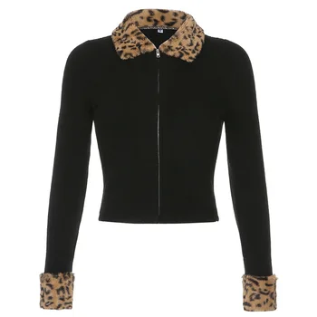 ArtSu Rudens Ziemas Melna Trikotāžas Leopard Crop Topi, Sieviešu Slim Mīksts T-krekli 2020 Biroja Dāma Gadījuma Elegants Tee Femme ASTS21351