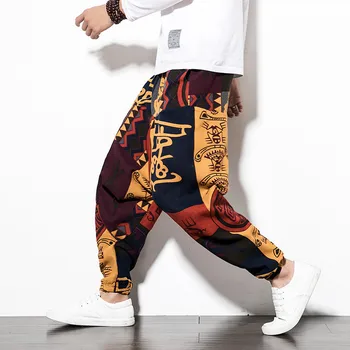Baggy Kokvilnas Vīriešu Harēma Bikses ar Kabatas Vīriešiem Hip-hop Harēma Bikses Plaša Kāju Bikses Gadījuma Vintage Vīriešu Aladdin Bikses