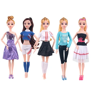 Besegad 5Set Mini Meitene Lelle Kleitas, Svārki, T-krekli, Bikses, Topi, Dibeni Bikses Bikšu Apģērbs, Apģērbu Aksesuāri Barbie Rotaļu