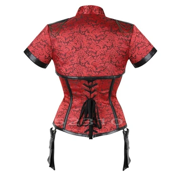Black Red Steampunk Korse Seksīga Korsete Tērauda Kaulu Sieviešu Burleska Gothic Apģērbu Top Punk Iedomātā Sexy Viduslaiku Bustiers Komplekts