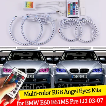 BMW E60 E61 520i 525i 530i 540i 545i 550i Iepriekš LCI 2003-2007 16 krāsas RGB Angel Eyes LED Halo Gredzeni RF Bezvadu Kontroles dienas gaitas lukturi