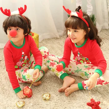 Bērnu Pidžamas Ziemassvētku Baby Meiteņu Drēbes, Pidžamas Multfilmas Bērniem Sleepwear Zēnu Pidžamas Komplekti Kokvilnas T-krekls+Bikses 2gab