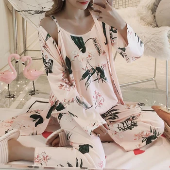 CALOFE Sieviešu Pidžamas 3 Gabalu Satin Sleepwear Pijama Zīda Mājas apstākļos, Mājas Apģērbu Izšūšana Miega Lounge Pyjama Pidžamas Komplekts