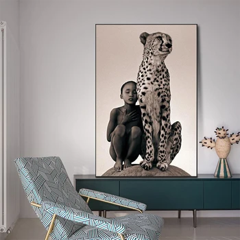 Dabas Āfrikas Dzīvniekiem, Audekls Gleznošanai Gepards un bērnu Plakāti un Izdrukas Sienas Mākslas Ainu, viesistaba, Mājas Dekoru Cuadros