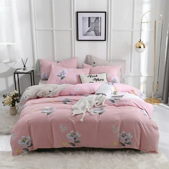 Denisroom kokvilnas rozā duvet cover set gudrs Zemeņu gultas veļa palagi uzstādīt spilvendrāna DS55*