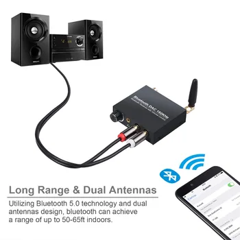 Digitālā uz Analogo Audio Converter Bluetooth APK Pārveidotāja Adapteris Skaļuma Kontrole Optisko Koaksiālie Toslink uz RCA un 3,5 mm Audio Jack