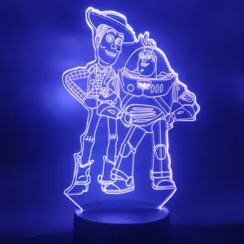 Disney Rotaļlietu Stāsts 4 Attēls rotaļlietas, Koka Buzz Lightyear 3D Ilūziju, LED Lampas, Krāsains Touch NightLight Galda Anime Modelis Rotaļlietas
