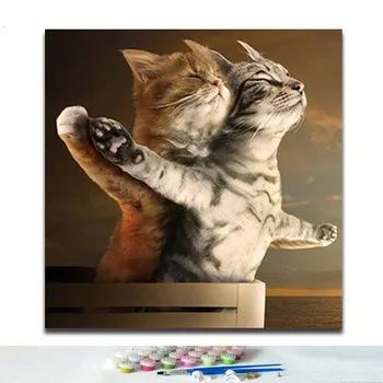 Diy Krāsošana ar numuriem Gudrs kaķis Digitālās gleznas Karikatūra dzīvnieku Titānika Romantisku mīlestību attēla krāsas