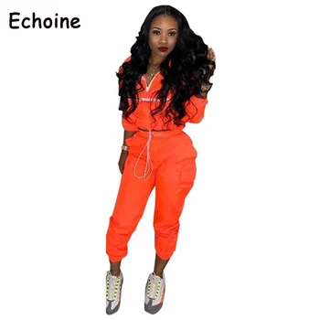 Echoine 2 Gabals, Kas Daudzām Sievietēm Ar Rāvējslēdzēju Īss Tops +Zaudēt Garo Bikšu Tracksuit Sievietēm Sportwear Tērpiem Karstā Pārdošanas