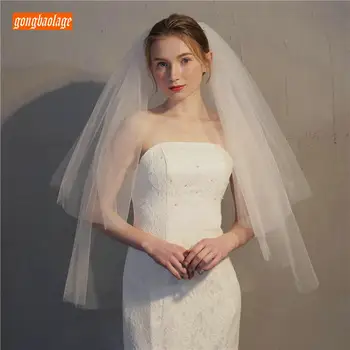 Elegants īsu Baltu līgavas veiling Mīksta Tilla kāzu plīvuri divu līmeņu 75cm ar combe Ziloņkaula Līgava plīvura 2020 Jaunu Lētu purdah