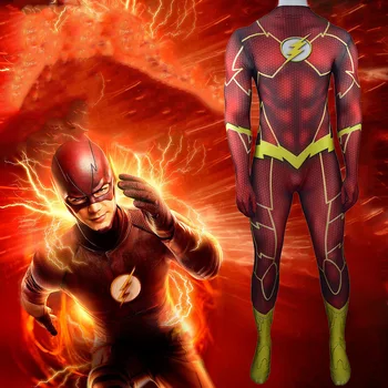 Flash Cosplay Kostīmu 3D Ēnā Likra Spandex Superhero Halloween Barry Allen Zentai Bodysuit Uzvalks Jumpsuits Fullbody Zentai